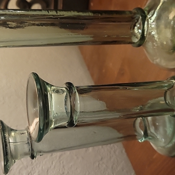 VTG Contemporary Recycled Green Glass Candlestick Holders Bud Vases Set - Picture 9 of 9